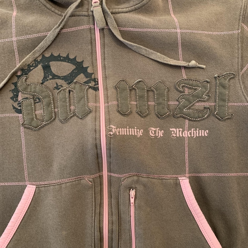 Damzl Hoodie Womens Medium Brown Pink Full Zip Feminize The Machine Graphic - Picture 1 of 9